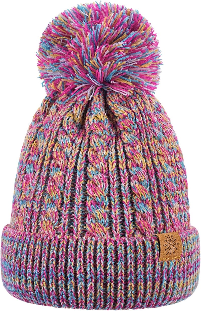 Clothclose Winter Hats for Kids - Kids Beanie, Toddler Knit Girls Winter Hat with Cute Pom-Pom Warm Fleece - Image 1